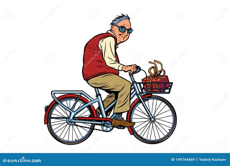 An Old Man With A T Riding A Bicycle Stock Vector Illustration Of