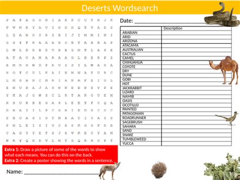 Deserts Wordsearch Sheet Starter Activity Keywords Cover
