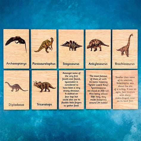 Montessori Wooden Dinosaur Learning Tiles 10 Card Set Como 3 Etsy España