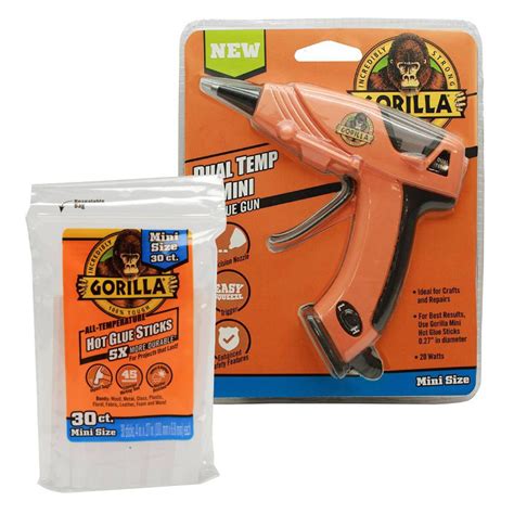 Gorilla Hot Glue Gun Mini Dual Temp And Hot Glue Sticks Mini 30 Count