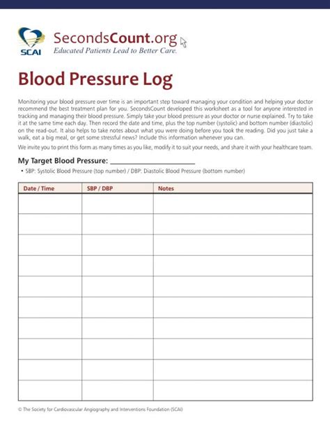 Blood Pressure Log Sheet Template Business