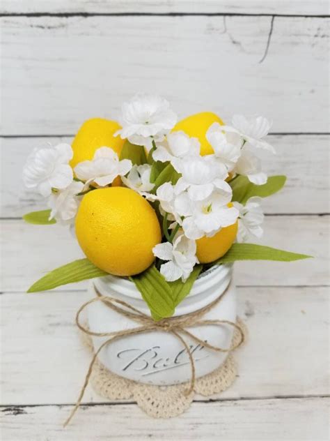 Lemon Decor Lemon Mason Jar Lemon Kitchen Decor Tiered Tray Etsy