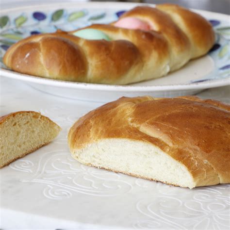 Visit this site for details: How to Make Sweet Bread with Colored Eggs - Garlic Girl