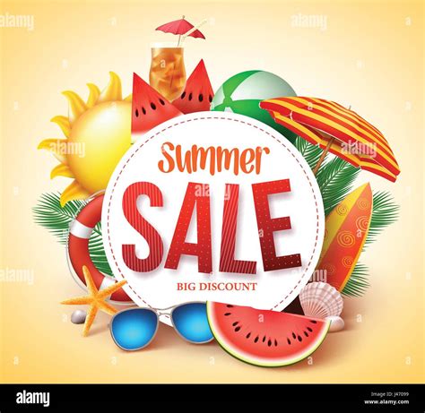 Summer Sale Vector Banner Design For Promotion With Colorful Beach