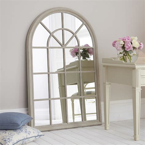 Grey Distressed Wooden Arched Window Mirror Lucy Willow