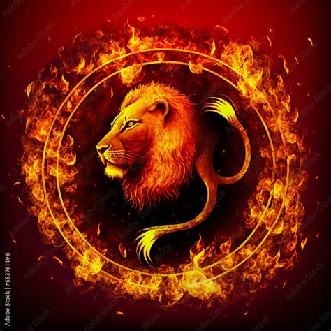 In A Circle Of Red Fire The Emblem Of The Astrological Sign Leo Lights