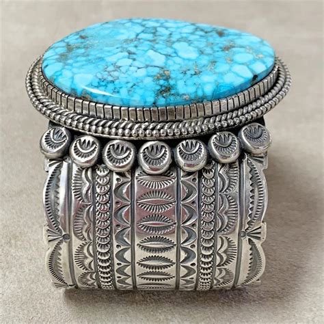 M R Calladitto Navajo Large Kingman Turquoise Cuff Bracelet With