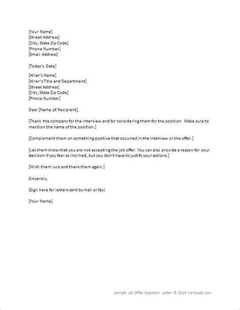 Sample Letter Declining A Job Offer After Accepting It