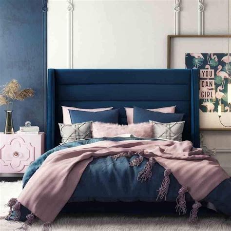 Candelabra Home Koah Velvet Bed Navy Blue Bedroom Decor Blue
