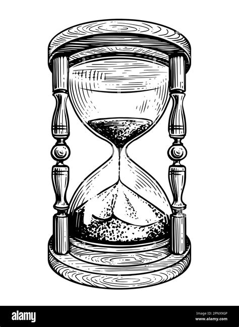 Hourglass Sketch Vintage Sandglass In Style Of Old Engraving Time