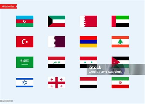 Flags Of The Countries Of The Middle East Continent Color Flags Of