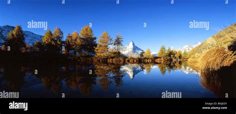 Alps Alpine Mountain Mountains Lake Lake Grindji Autumn Fall Matterhorn