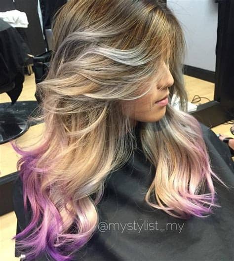 While the combination is on the bolder side, you can try subtle style likes an ombre fading to blonde, a dip dye style, balayage, or even something as simple as highlights. Purple Ombre Hair Ideas: Plum, Lilac, Lavender and Violet ...