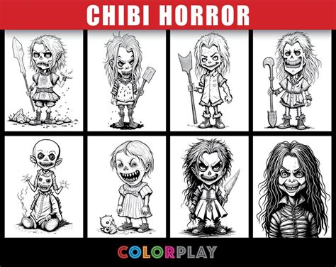 35 Chibi Horror Coloring Pages Printable Spooky Horror Etsy
