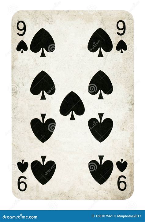 Nine Of Spades Vintage Playing Card Isolated On White Stock Image