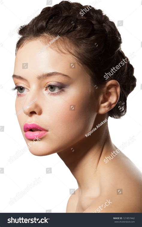 Beautiful Female Face In Profile With Makeup And Hairstyle
