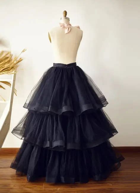 High Quality Black Layered Tulle Skirt Tiered Tulle Ball Gown Long