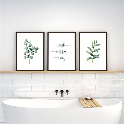 Set Of 3 Printable Wall Art Bathroom Wall Decor Wash Worries Away
