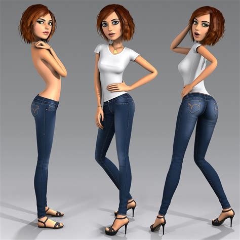 3d Model Cartoon Character Young Woman Female Character Design Girl Cartoon Cartoon