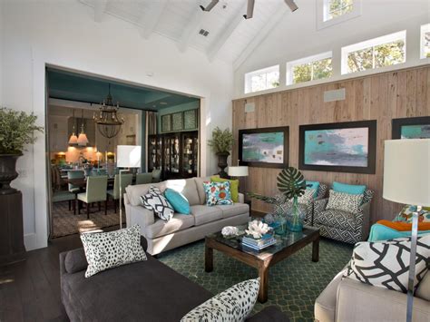 Coastal Living Room With Pickled Cypress Wall Hgtv