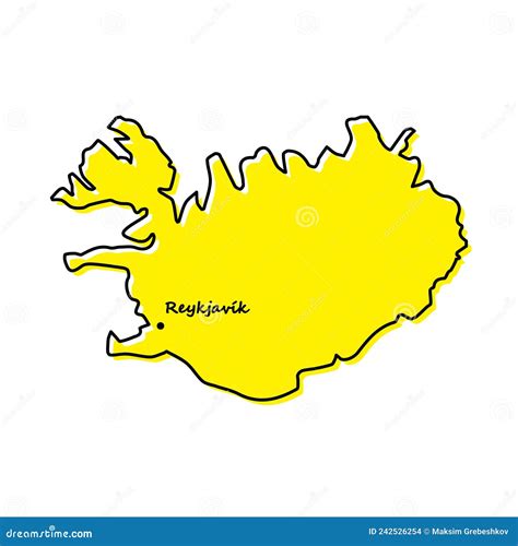 Simple Outline Map Of Iceland With Capital Location Stock Illustration