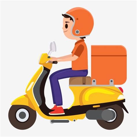 young boy riding  orange delivery scooter scooter clipart man delivery png  vector