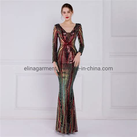 Sequined Sex Beading Ball Dress Luxury V Neck Evening Party Dress
