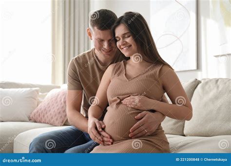 Man Touching His Pregnant Wife S Belly Stock Photo Image Of Mother