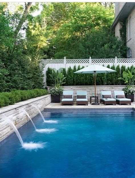 Rectangular Pool With Retaining Wall Fountain Swimming Pool House