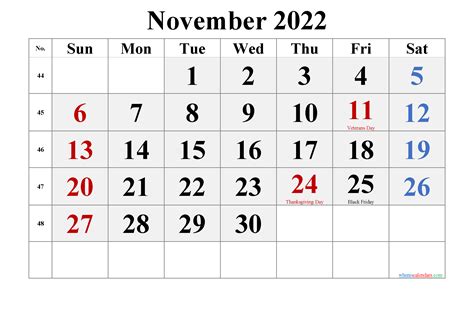 Free November 2022 Calendar Printable