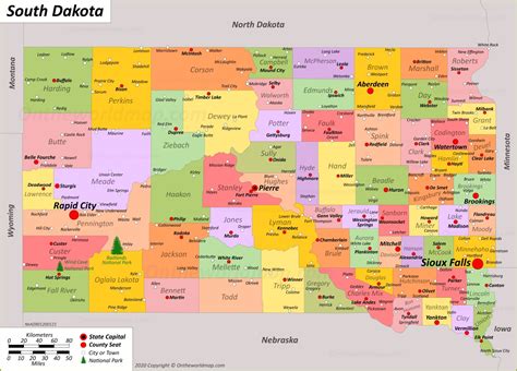 Map Of South Dakota State Outline County Cities Towns