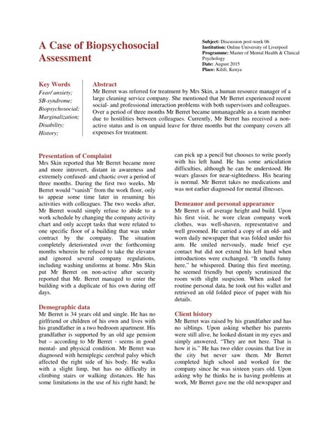 Pdf A Case Of Biopsychosocial Assessment