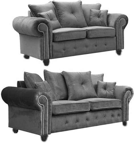 Dark Grey Plush Fabric Sofas 3 2 Seater Sofa Settee 3 Seater And 2