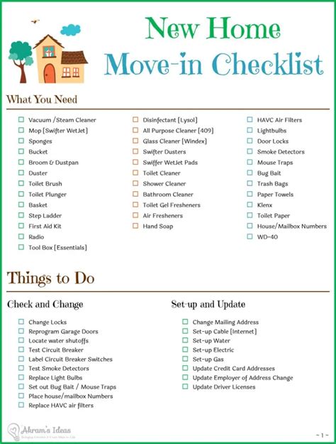 Free Printable Move In Checklist