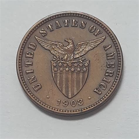 1903 Half Centavo Us Administration Philippine Coin Authentic