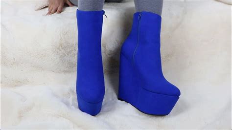sorbern royal blue ankle boots women wedges visible platform plush 18cm heels winter style youtube