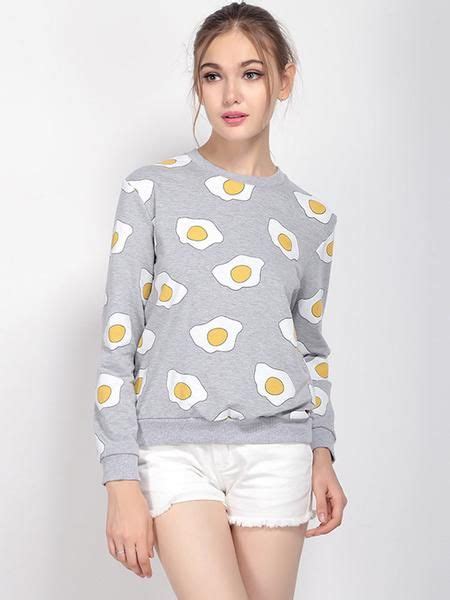 Casual Fried Eggs Printing Long Sleeve Sweatshirt For Women Pretty
