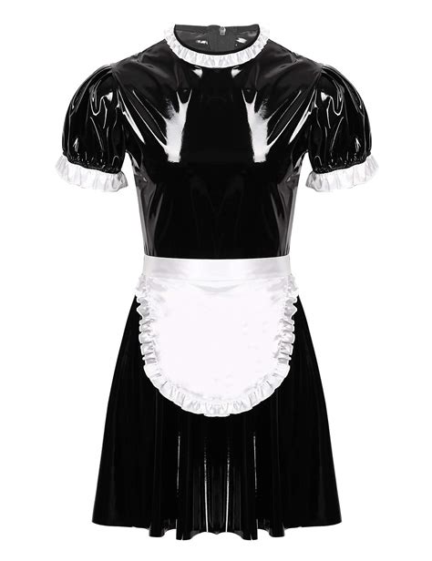 Buy Inlzdz Mens Sissy French Maid Costumes Patent Leather Puff Sleeve