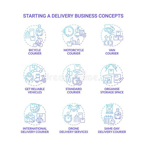 Starting Delivery Business Blue Gradient Concept Icons Set Stock Vector