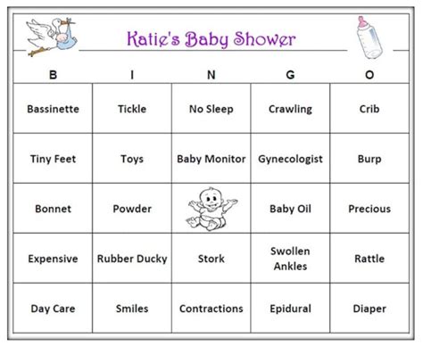 Personalized Baby Shower Bingo Game Baby Themed Bingo Words Includes