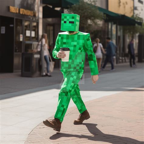 Person In Creeper Minecraft Costume With Coffee By Coolarts223 On Deviantart