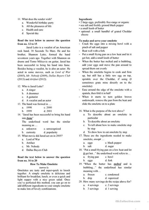 If you're looking for 7th grade worksheets, you're at a great place! English Test for Grade 7 - English ESL Worksheets for ...