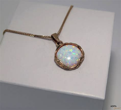 White Opal Pendant 14k Gold Necklace 14K Yellow Gold Etsy