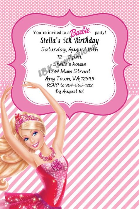 custom barbie birthday invitation on etsy 12 00 barbie invitations barbie birthday