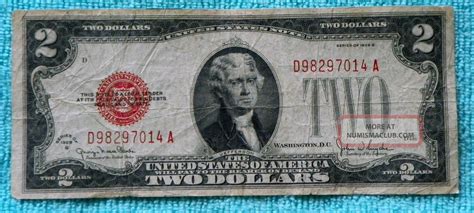 1928g 2 Two Dollar Red Seal Note Bill Da Block Rs1