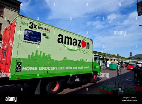 Amazon Truck Delivers Fresh Produce Seattle Washington Usa Stock
