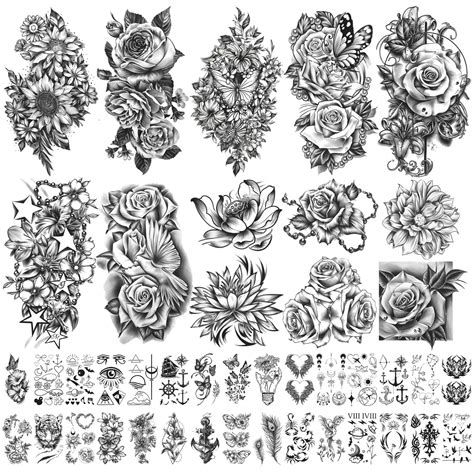 Buy 40 Sheets Waterproof Temporary Tattoos Flowers Rose Bufferly Fake Tattoo Mix Style Lasting