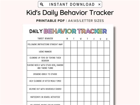 Daily Behavior Chart For Kids Printable Good Behavior Tracking