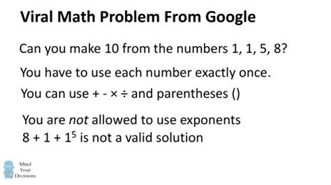 An introduction to strategic thinking. Viral Math Problem from Google: Can you make 10 from the ...