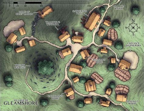 Village Map Gleamshore Fantasy City Map Fantasy Map Dungeon Maps